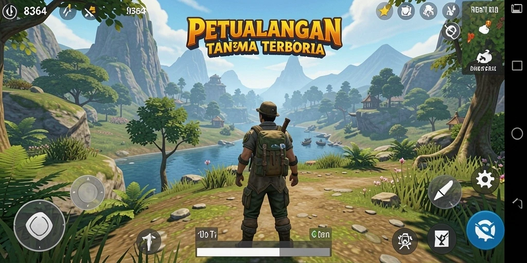 Screenshot gameplay 8364 yang menampilkan dunia terbuka yang luas.