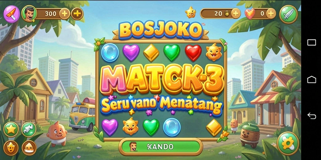 Screenshot gameplay BOSJOKO yang menunjukkan keseruan mencocokkan item.