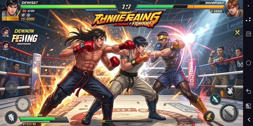 Tampilan screenshot DEWI567 menampilkan karakter bertarung di arena.