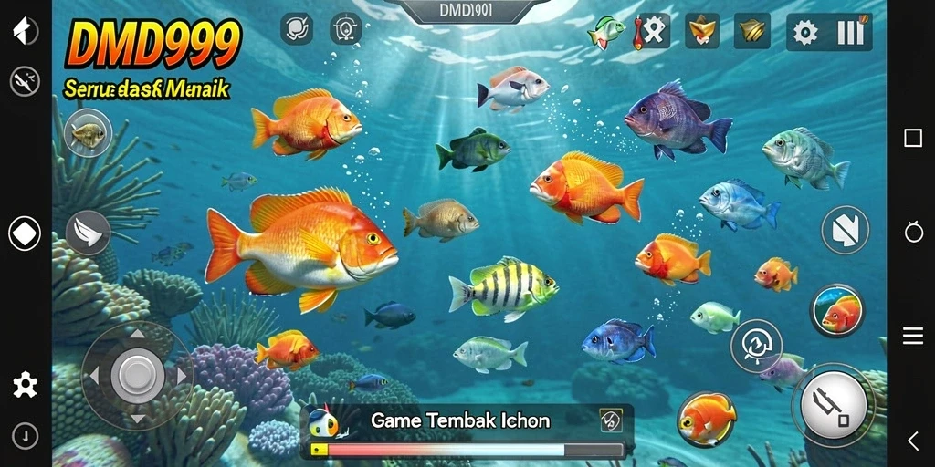 Screenshot DMD999 menampilkan aksi seru gameplay Tembak Ikan.