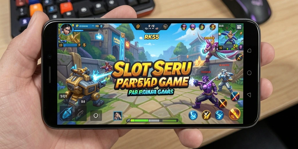 Screenshot gameplay RK55 menampilkan gulungan slot yang penuh warna dan fitur menarik.